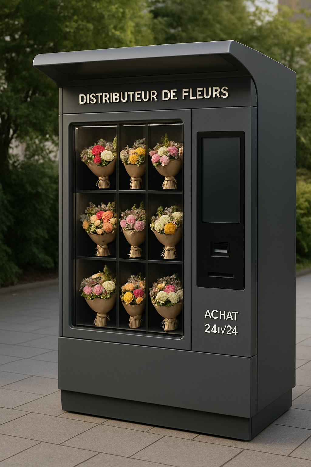 découvrez notre distributeur automatique de fleurs, une solution innovante pour offrir des bouquets frais et élégants à tout moment, en toute simplicité.